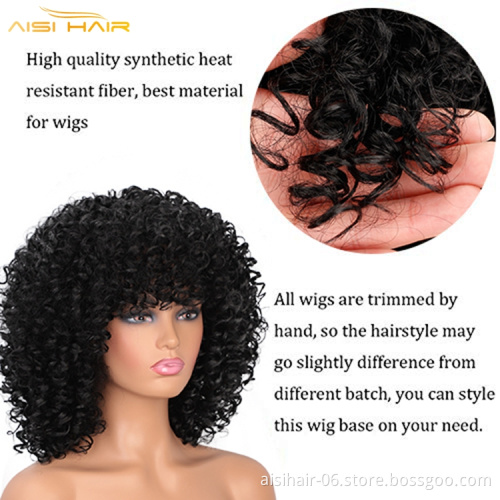 Aisi Loose Curly Wave Black Short Bob Wig Wholesale Cheap Vendor Afro Kinky With Bangs For Black Women Synthetic Hair Wigs